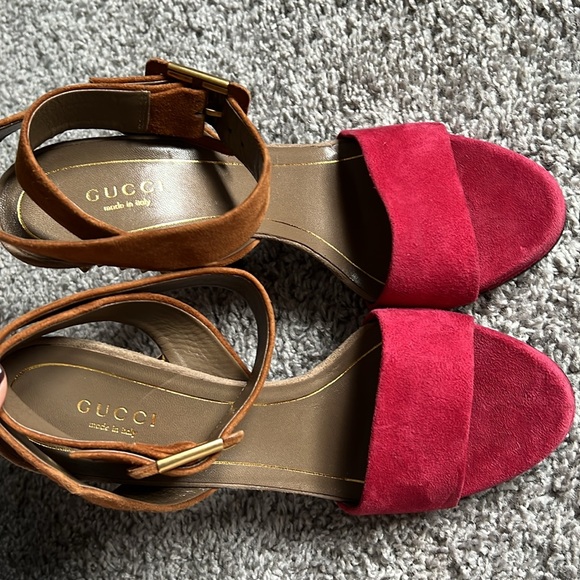 Gucci Two Tone Suede Madison Studded Heel Sandals - Picture 12 of 16